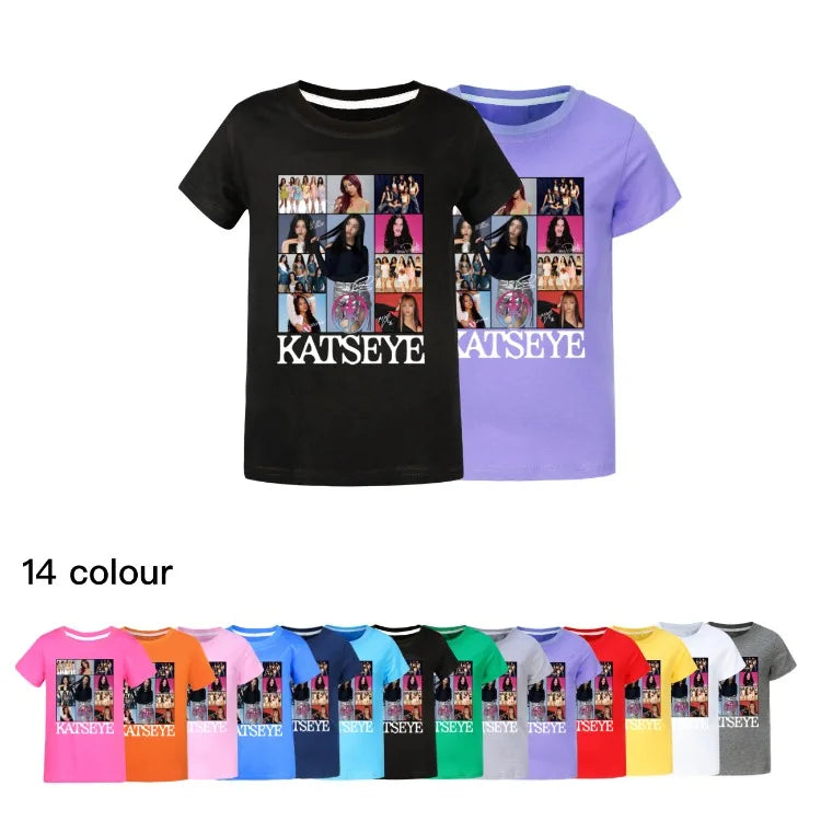 Camiseta KATSEYE Kpop para niños, ropa de verano 2026, camisetas de manga corta para niñas, ropa de calle a la moda para niños