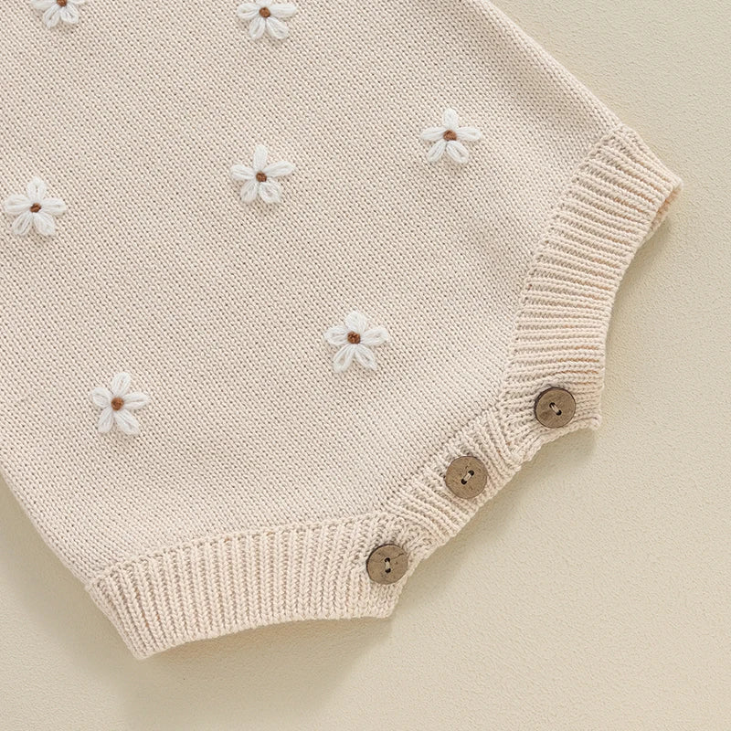 Baby Girl Floral-Embroidered Sleeveless Ruffle Romper