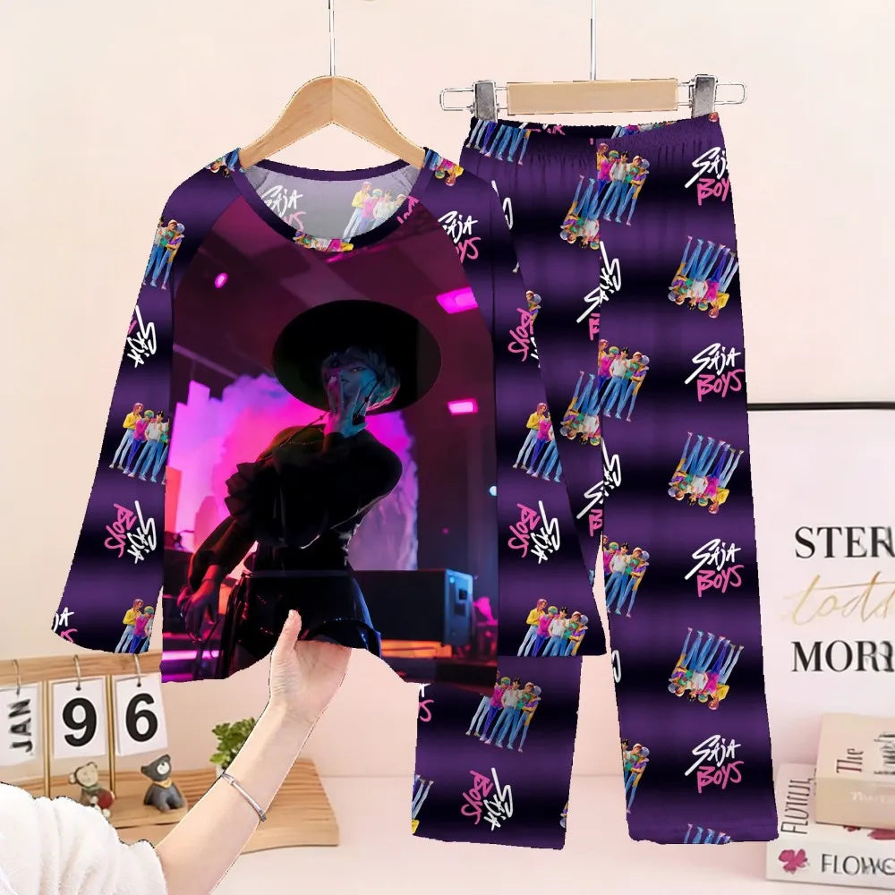 Conjunto de pijamas para niños KPop Demon Hunters Huntrix, ropa de manga larga para niñas, 2 uds., ropa de dormir para niños, ropa de dormir de dibujos animados para niños de 3 a 14 años