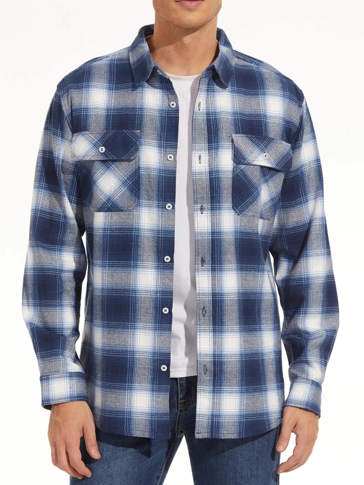 TACVASEN-Camisa de manga larga para hombre, chaqueta de franela, ligera, con botones y bolsillos