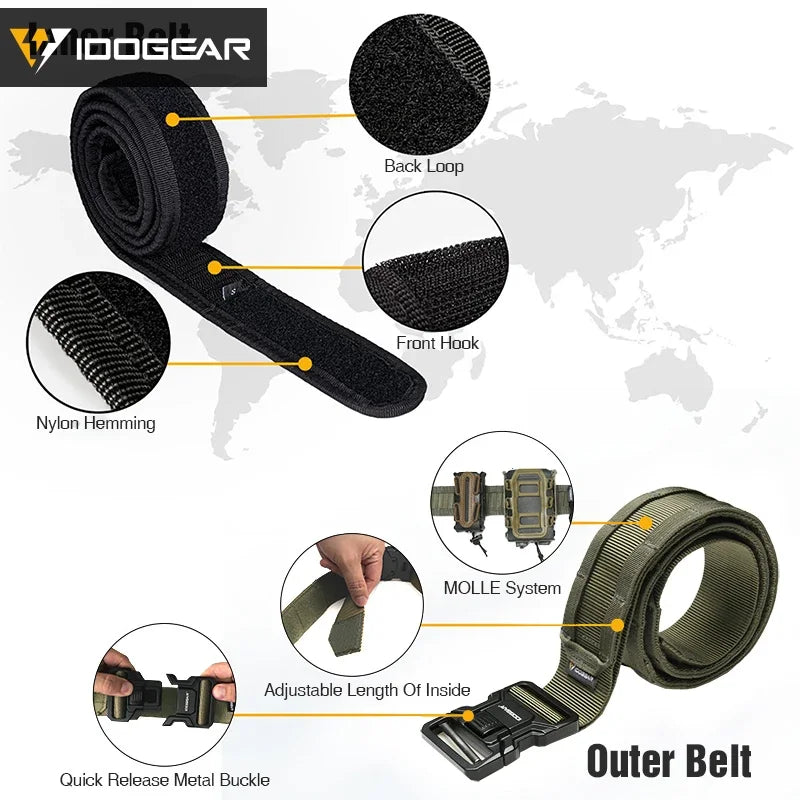 IDOGEAR-Cinturón táctico MOLLE de 2 ", cinturón MOLLE de liberación rápida con interior exterior ajustable para hombres, deportes al aire libre Airsoft 3444