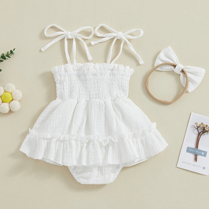 Baby Girl Sleeveless Tie-Strap Romper & Headband