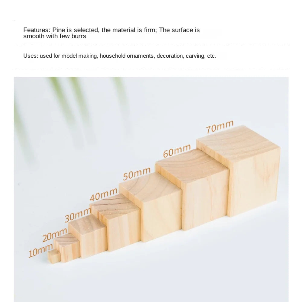 10pc DIY Building Block Unfinished Blank Wooden Natural Wooden Cube Kids Toy Square Block Woodwork Craft Puzzle Making Material