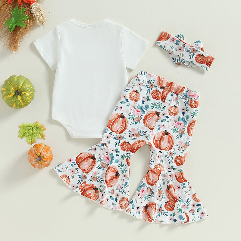 Baby Girl Halloween Pumpkin Romper, Flare Pants & Headband