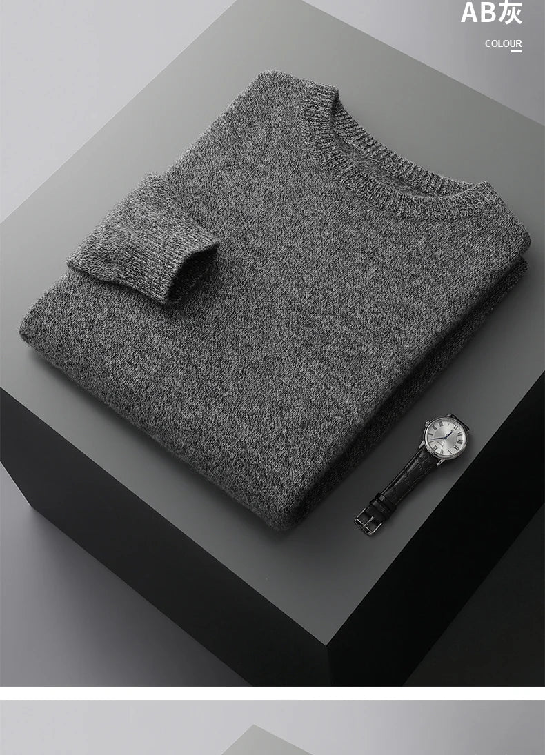 Suéter de lana para hombre Otoño e Invierno nuevo cuello redondo suelto Color sólido invierno engrosamiento camisa de fondo
