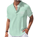 Novedad de verano, camisas de algodón y lino para hombre, camiseta de manga corta con cuello Henry, camisetas informales para hombre, camisa, ropa para hombre
