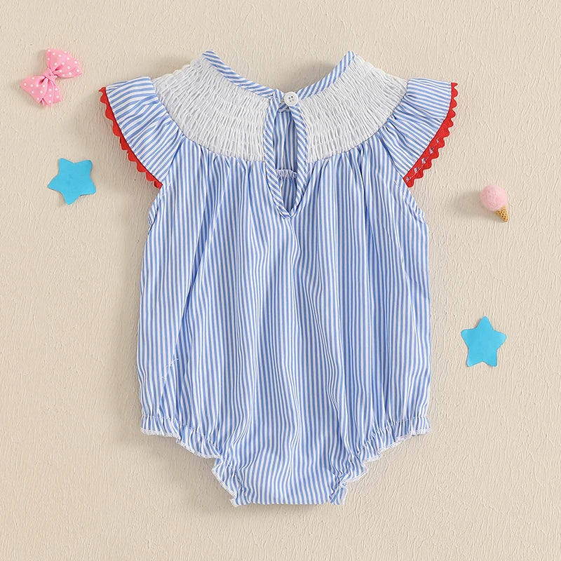 Baby Girl 4th of July Striped Star Romper with Bow