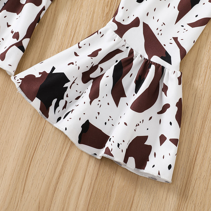 Baby Girl Ribbed Romper & Animal-Print Flare Pants Set
