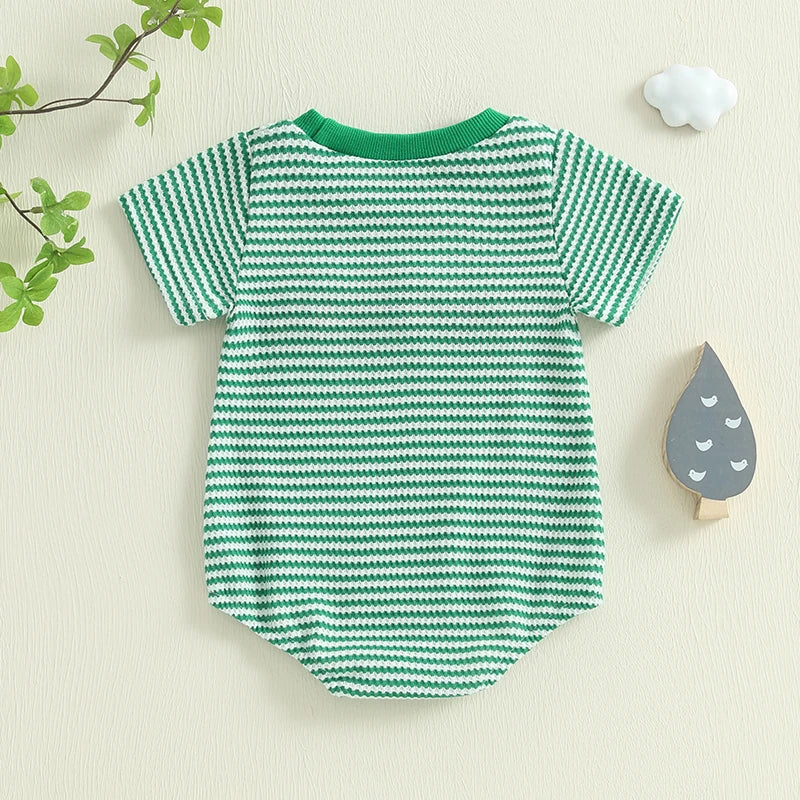 Baby Truck Embroidered Striped Short-Sleeve Romper