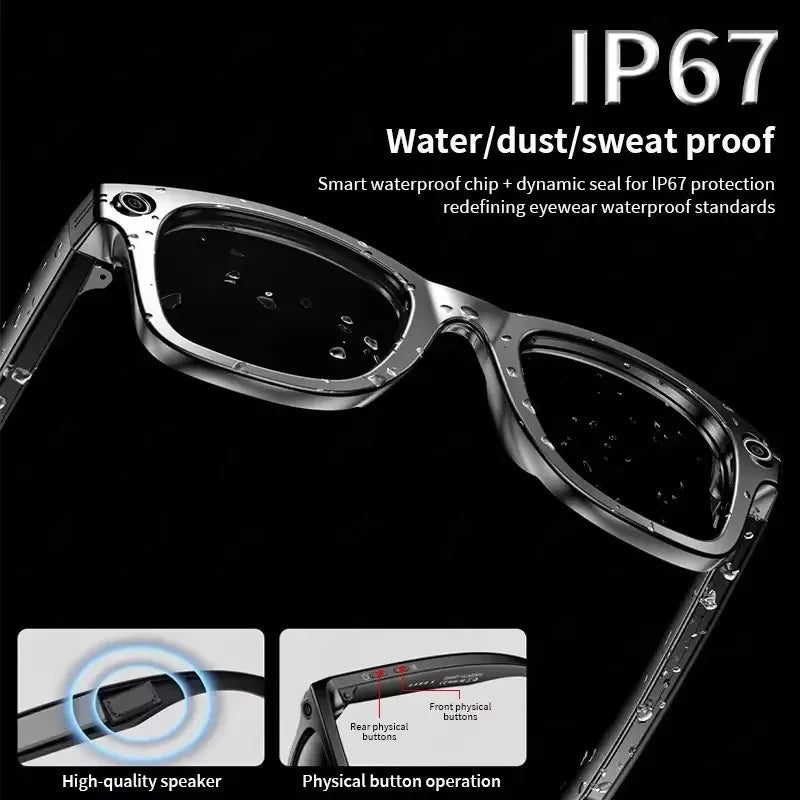 Gafas inteligentes HD grabación de vídeos reconocimiento de fotos AI traducción de respuesta 290mAh batería grande IP67 gafas Bluetooth impermeables