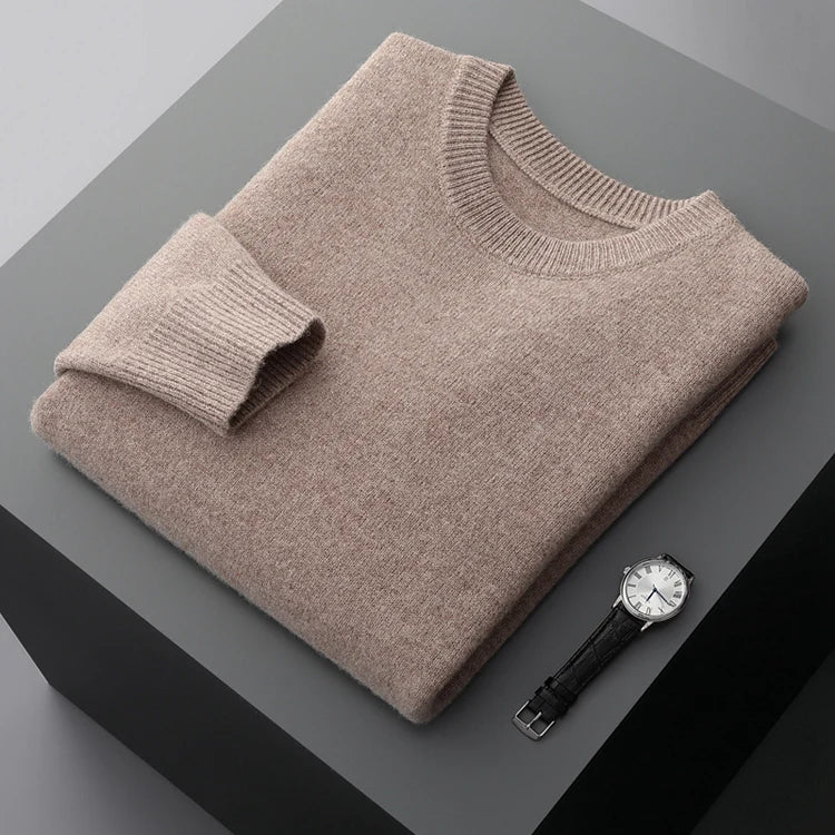 Suéter de lana para hombre Otoño e Invierno nuevo cuello redondo suelto Color sólido invierno engrosamiento camisa de fondo