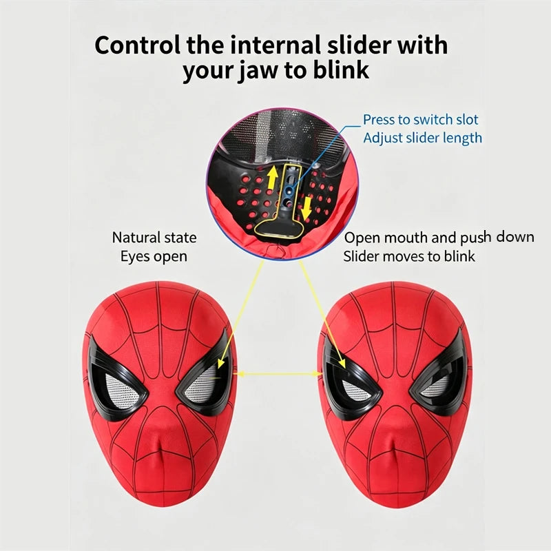 Spider-Man Cosplay Mask with Chin-Activated Blinking Eyes