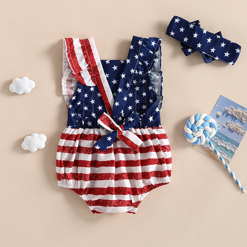 Baby Girl 4th of July Ruffle Romper & Headband Set