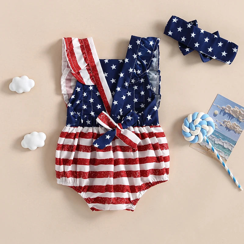 Baby Girl 4th of July Ruffle Romper & Headband Set