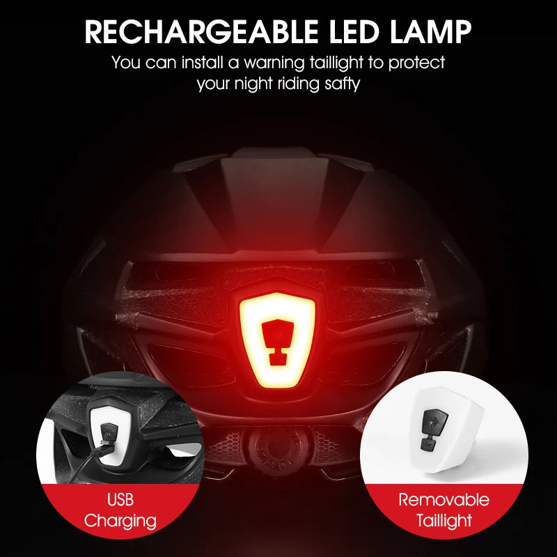 Casco de Ciclismo Ultraligero WEST BIKING con Luz Trasera y Gafas Integradas para Hombre y Mujer, Casco de Seguridad para Ciclismo de Montaña, Carretera y Motocicleta