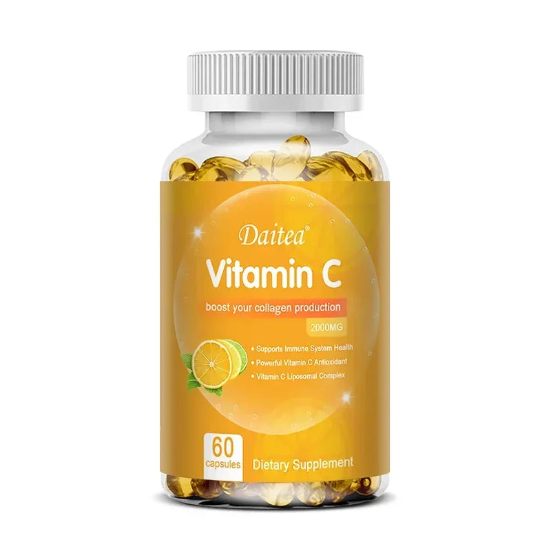 Cápsulas de vitamina C 2000 mg ricas en antioxidantes ayudan a la salud de la piel, las uñas y el cabello Sistema inmunológico y el suplemento de colágeno