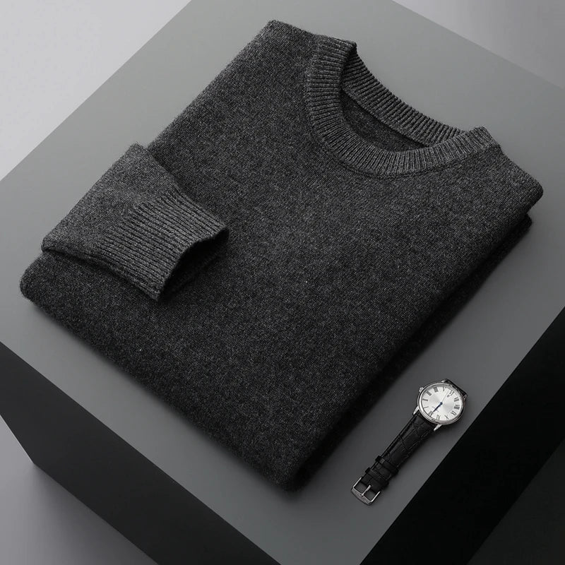 Suéter de lana para hombre Otoño e Invierno nuevo cuello redondo suelto Color sólido invierno engrosamiento camisa de fondo