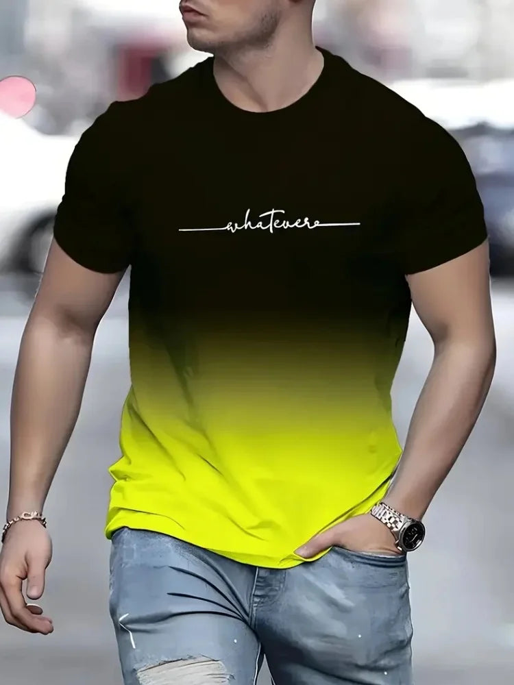 Camiseta de Hombre con Estampado Simple, Moda Masculina, Talla Grande, Transpirable, para Verano, Cuello Redondo, Manga Corta