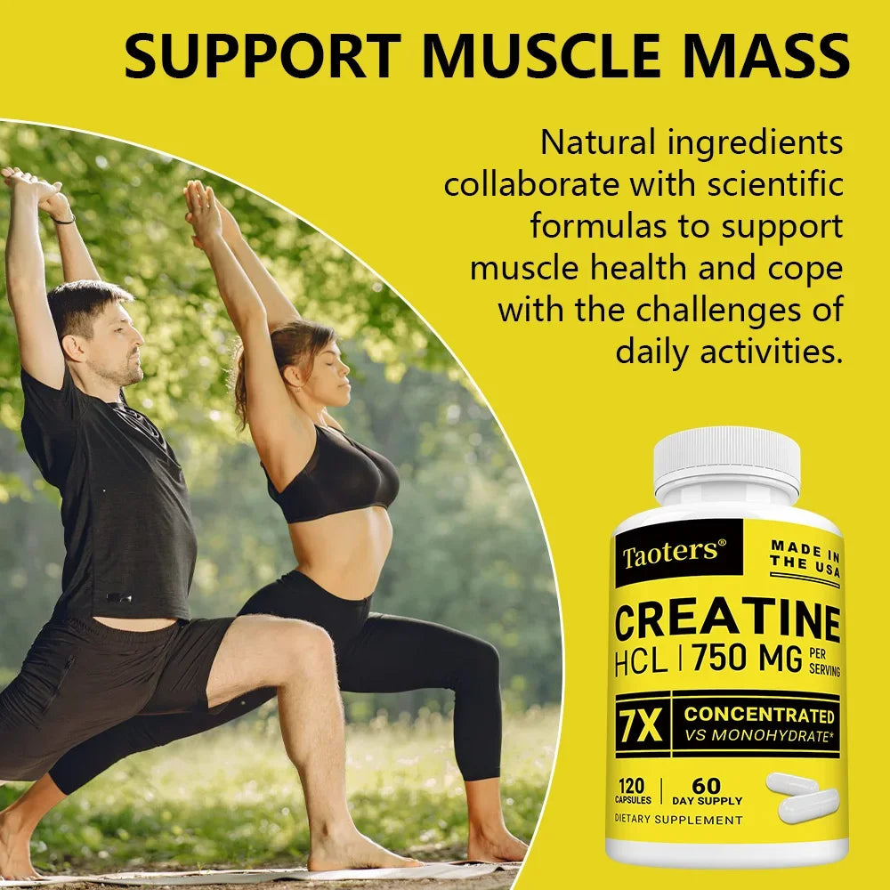 Suplemento de creatina HCL, mejora el enfoque, la fuerza y la resistencia, adecuado tanto para hombres como para mujeres, sin gluten, sin OGM