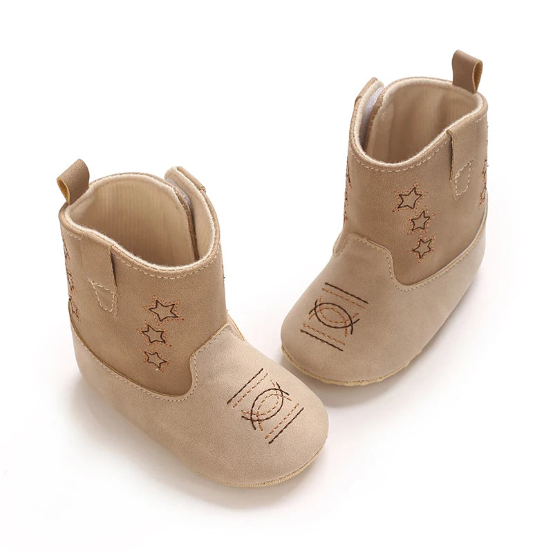 Baby Western Cowboy Boots Star Embroidered Soft Anti-Slip Sole Baby Steps First Baby Shoes 0-18M