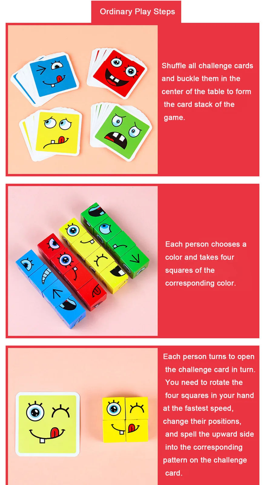Cube Face Change Building Blocks Board Game Wood Puzzle Expression Wooden Blocks Toys for Gift