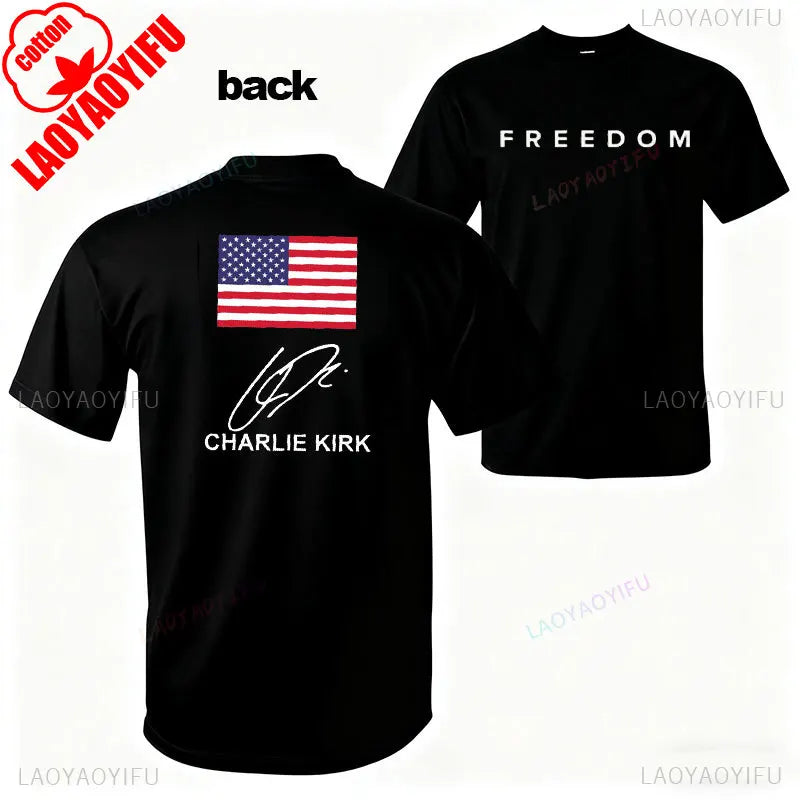 Camisa de libertad de Charlie Kirk, camiseta de héroe americano conmemorativa del homenaje, camiseta de activismo patriótico, camisetas gráficas Harajuku, ropa de calle