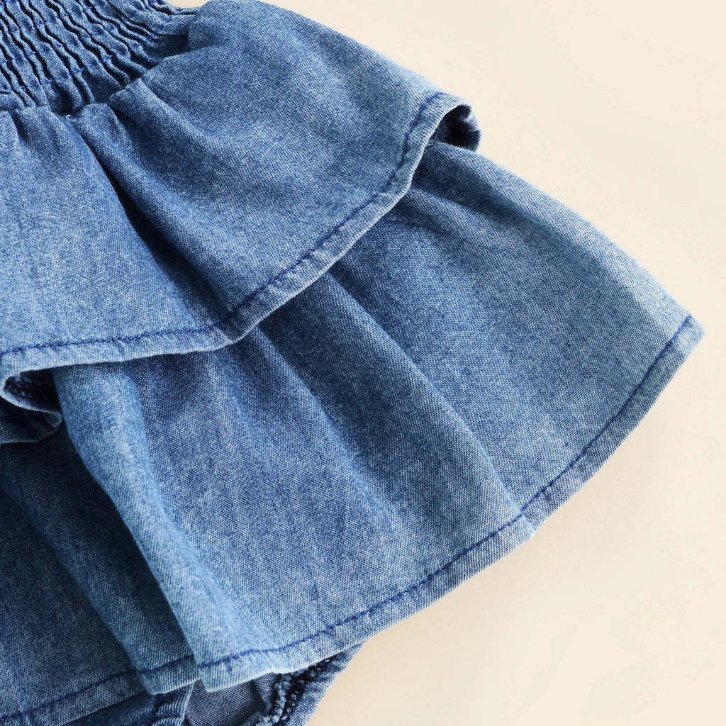 Baby Girl Sleeveless Pleated Ruffle-Hem Romper