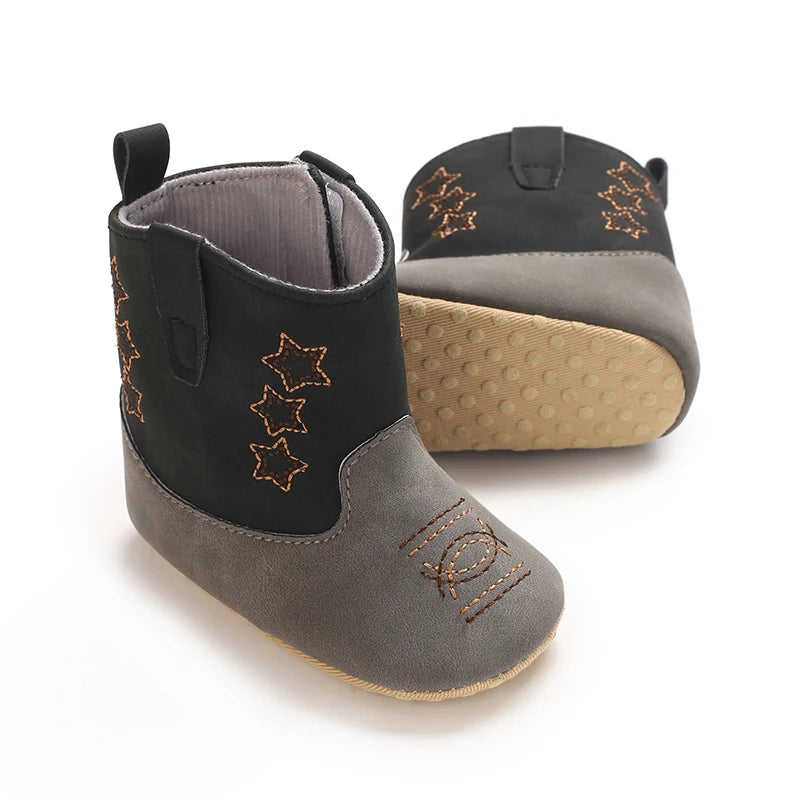 Baby Western Cowboy Boots Star Embroidered Soft Anti-Slip Sole Baby Steps First Baby Shoes 0-18M