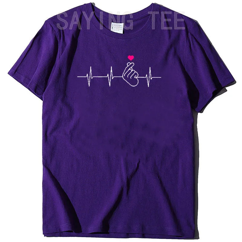 Camisa K-Pop, camiseta de regalo de música Pop coreana con corazón de mano y latido del corazón, camiseta gráfica KPop para fanáticos de la moda, camisetas de manga corta