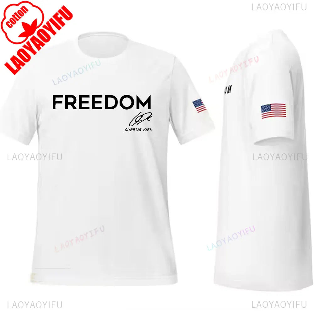 Camisa de libertad de Charlie Kirk, camiseta de héroe americano conmemorativa del homenaje, camiseta de activismo patriótico, camisetas gráficas Harajuku, ropa de calle