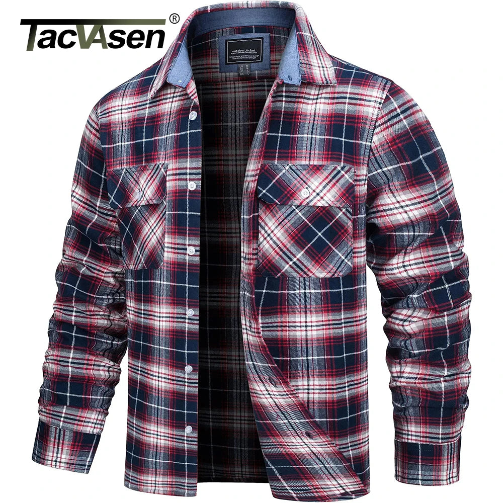 TACVASEN-Camisa de manga larga para hombre, chaqueta de franela, ligera, con botones y bolsillos