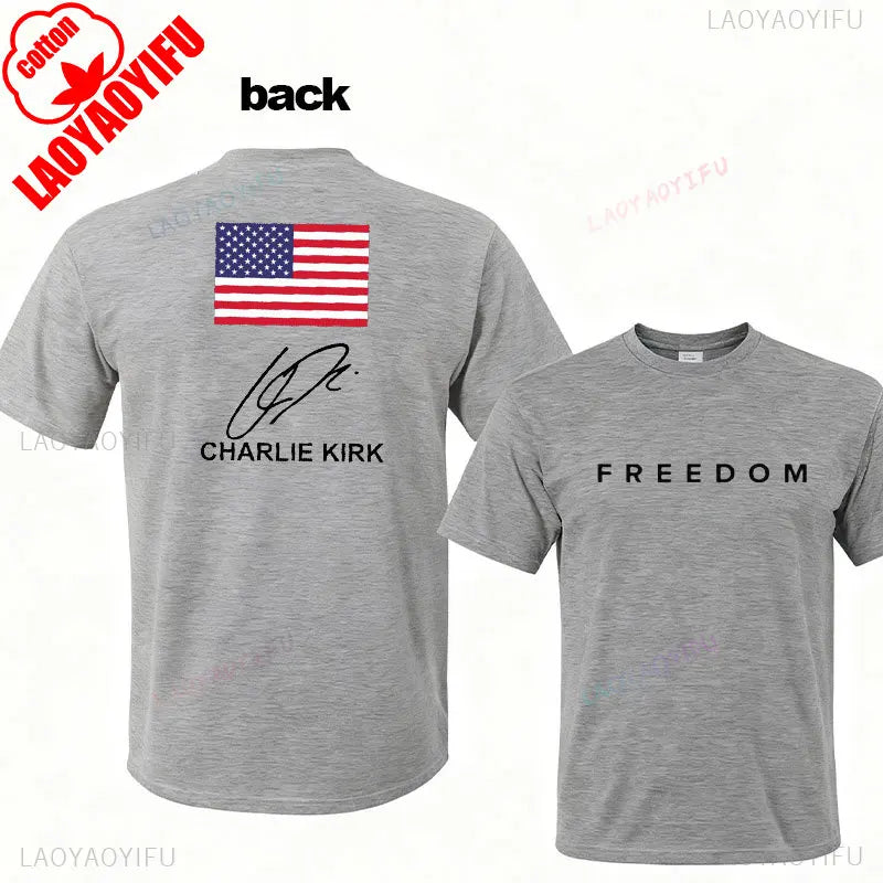 Camisa de libertad de Charlie Kirk, camiseta de héroe americano conmemorativa del homenaje, camiseta de activismo patriótico, camisetas gráficas Harajuku, ropa de calle