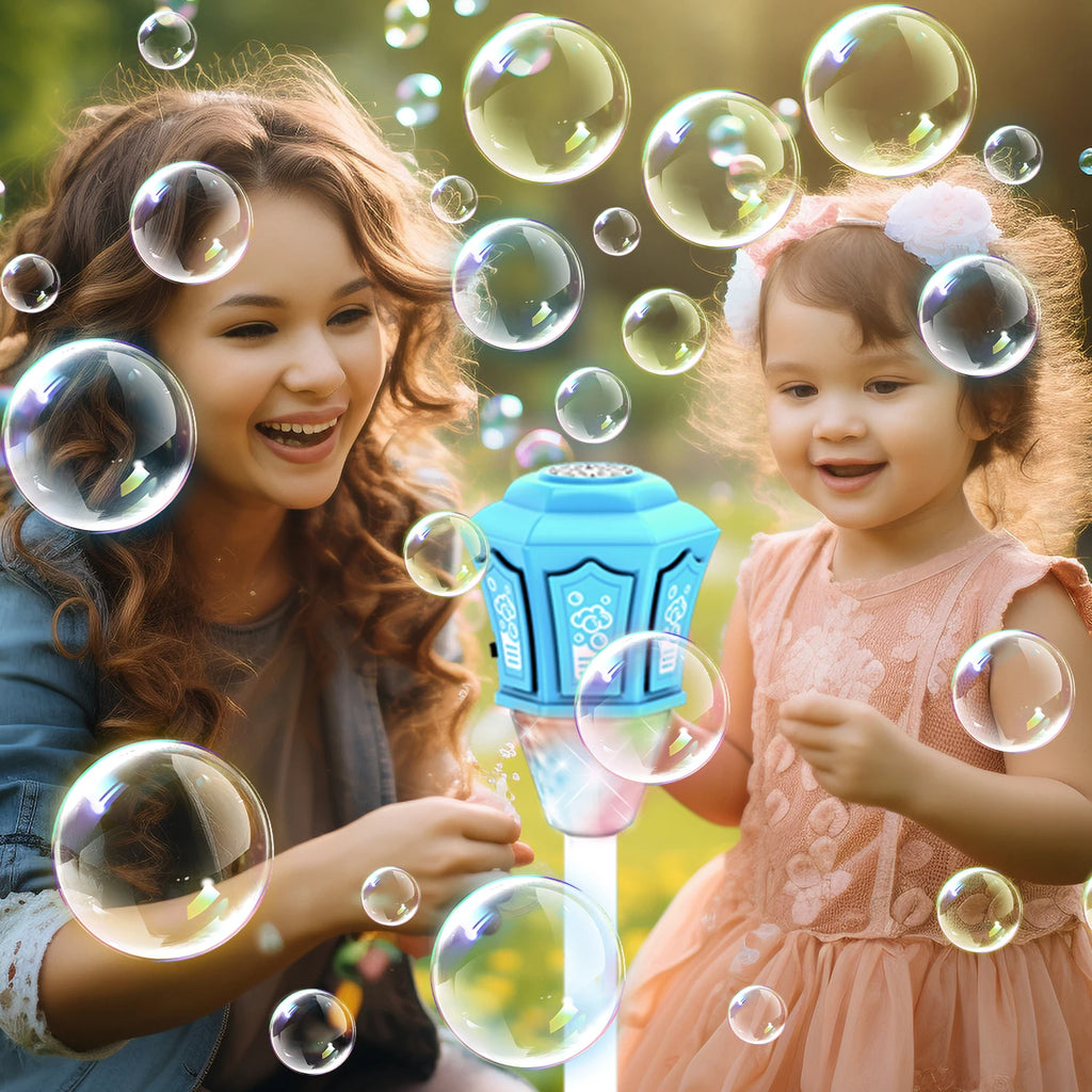 Máquina de burbujas con soporte con luces y música para soplador de burbujas de jabón al aire libre, adecuado para deportes acuáticos, decoración para fiesta de boda, burbujas