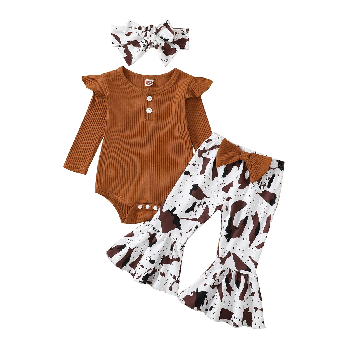 Baby Girl Ribbed Romper & Animal-Print Flare Pants Set