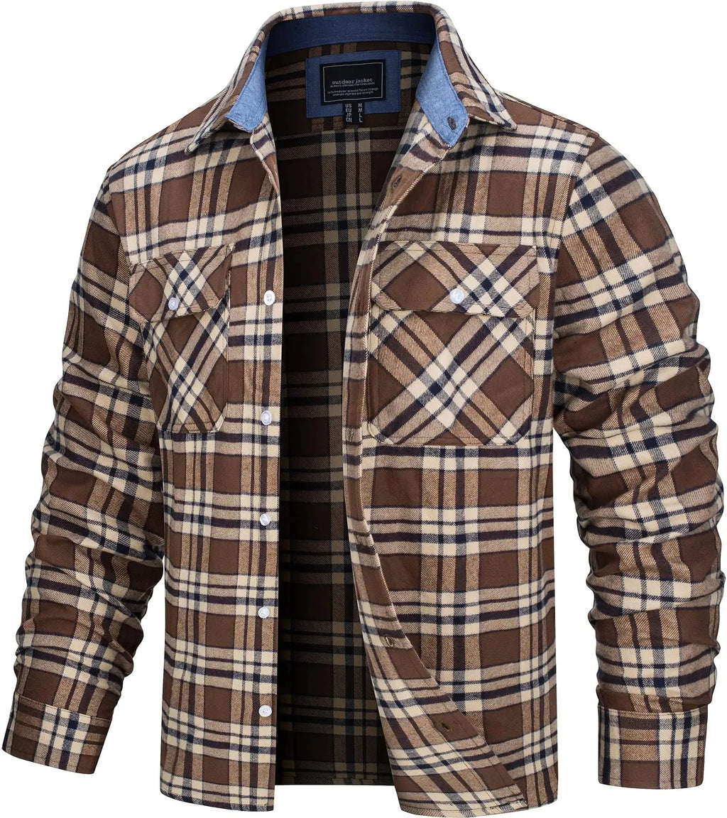 TACVASEN-Camisa de manga larga para hombre, chaqueta de franela, ligera, con botones y bolsillos