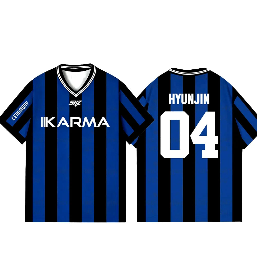 2025 KPOP Stay KARMA álbum Fans camisetas de apoyo FELIX BANGCHAN HYUNJIN ropa de calle ropa suelta camiseta camisetas de manga corta