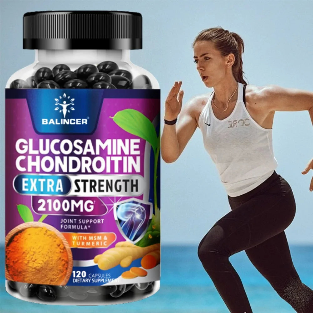 Glucosamina, Condroitina, Cúrcuma y MSM - Suplemento para la Salud de las Articulaciones, Antioxidante, Ayuda a Aliviar el Dolor de Espalda, Rodillas y Manos