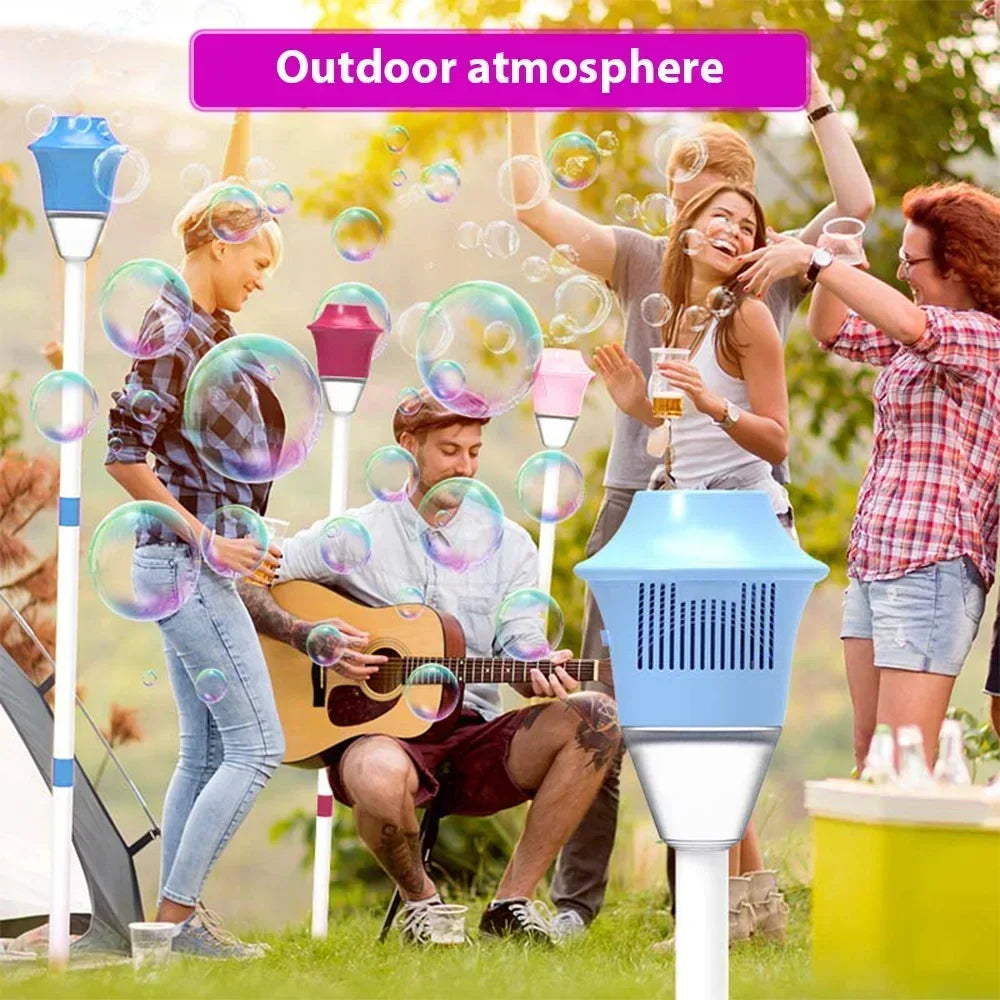 Máquina de burbujas con soporte con luces y música para soplador de burbujas de jabón al aire libre, adecuado para deportes acuáticos, decoración para fiesta de boda, burbujas