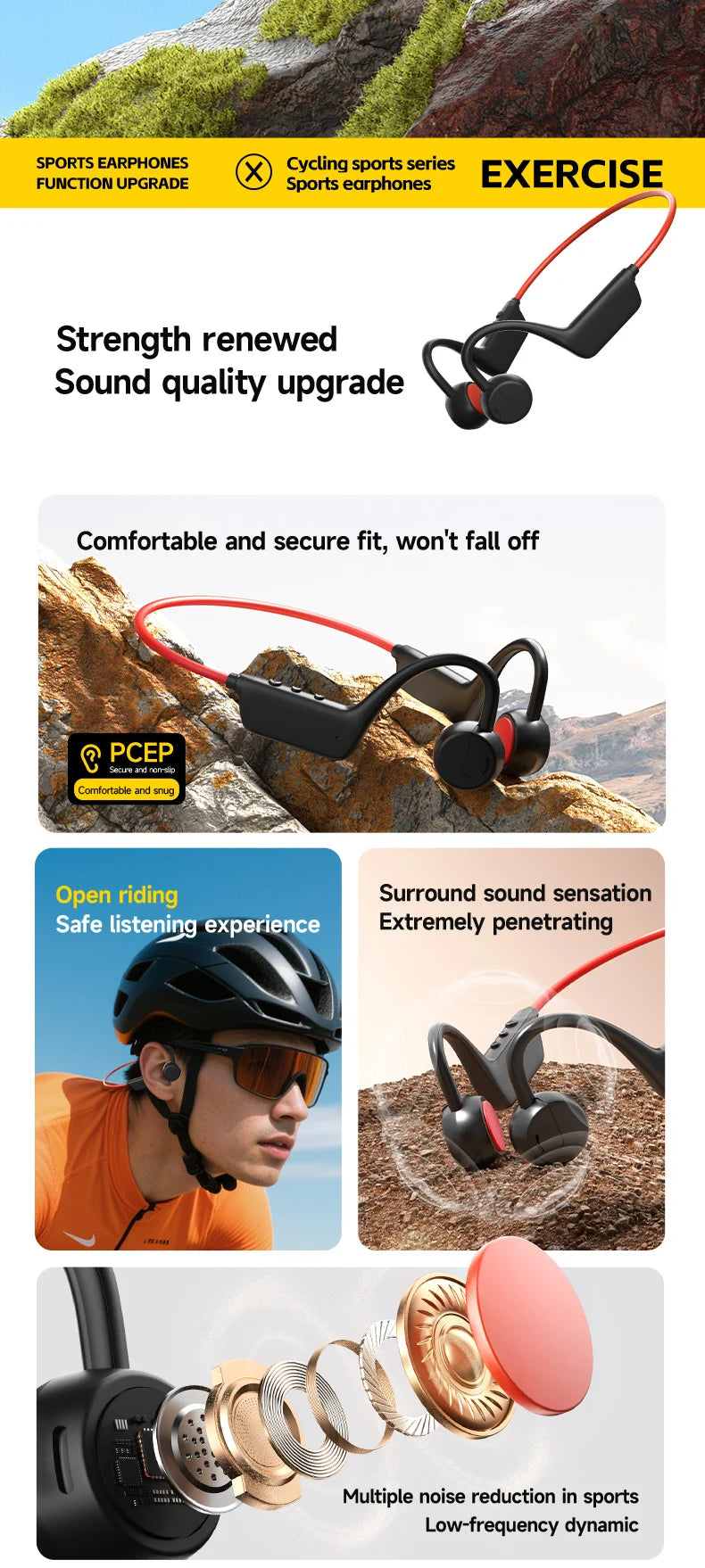 Auriculares OnePlus de Conducción Ósea, Auriculares Deportivos con Bluetooth 5.4, Resistentes al Agua IPX8, Manos Libres con Micrófono para Hacer Ejercicio