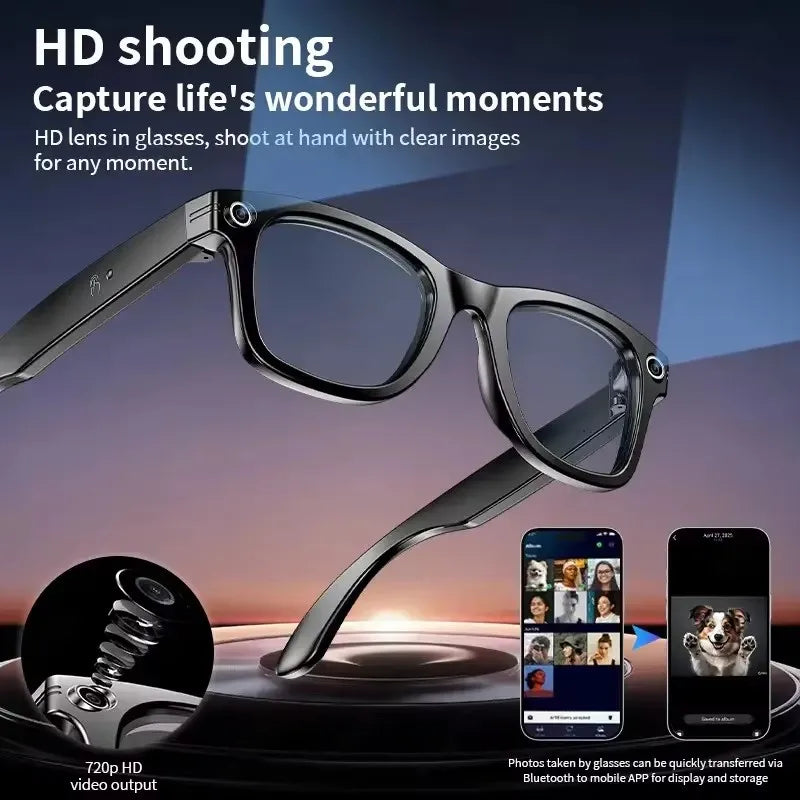 Gafas inteligentes HD grabación de vídeos reconocimiento de fotos AI traducción de respuesta 290mAh batería grande IP67 gafas Bluetooth impermeables