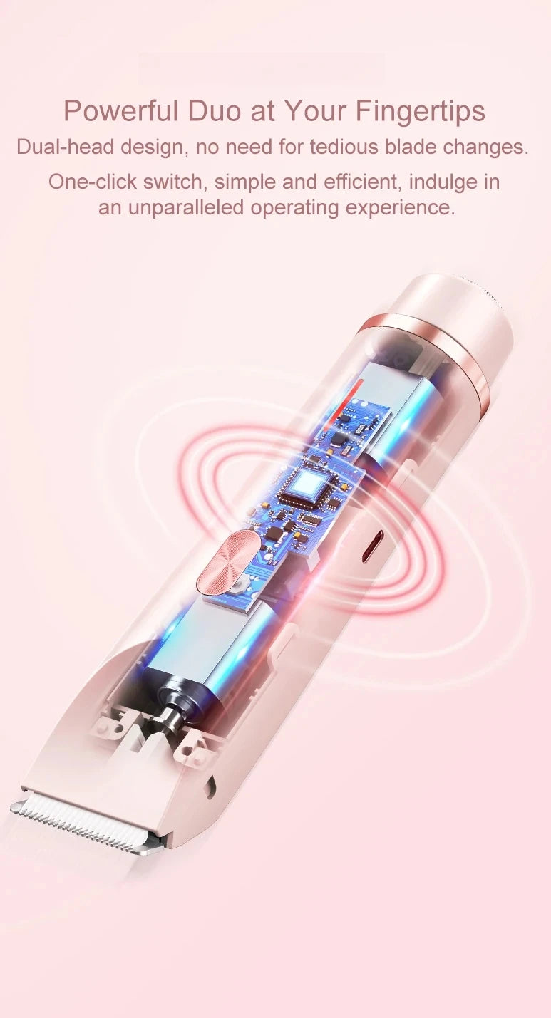 Maquinilla de afeitar eléctrica de doble cabezal para mujer, afeitadora indolora recargable en seco y húmedo, utensilio para eliminar el vello para zonas privadas corporales