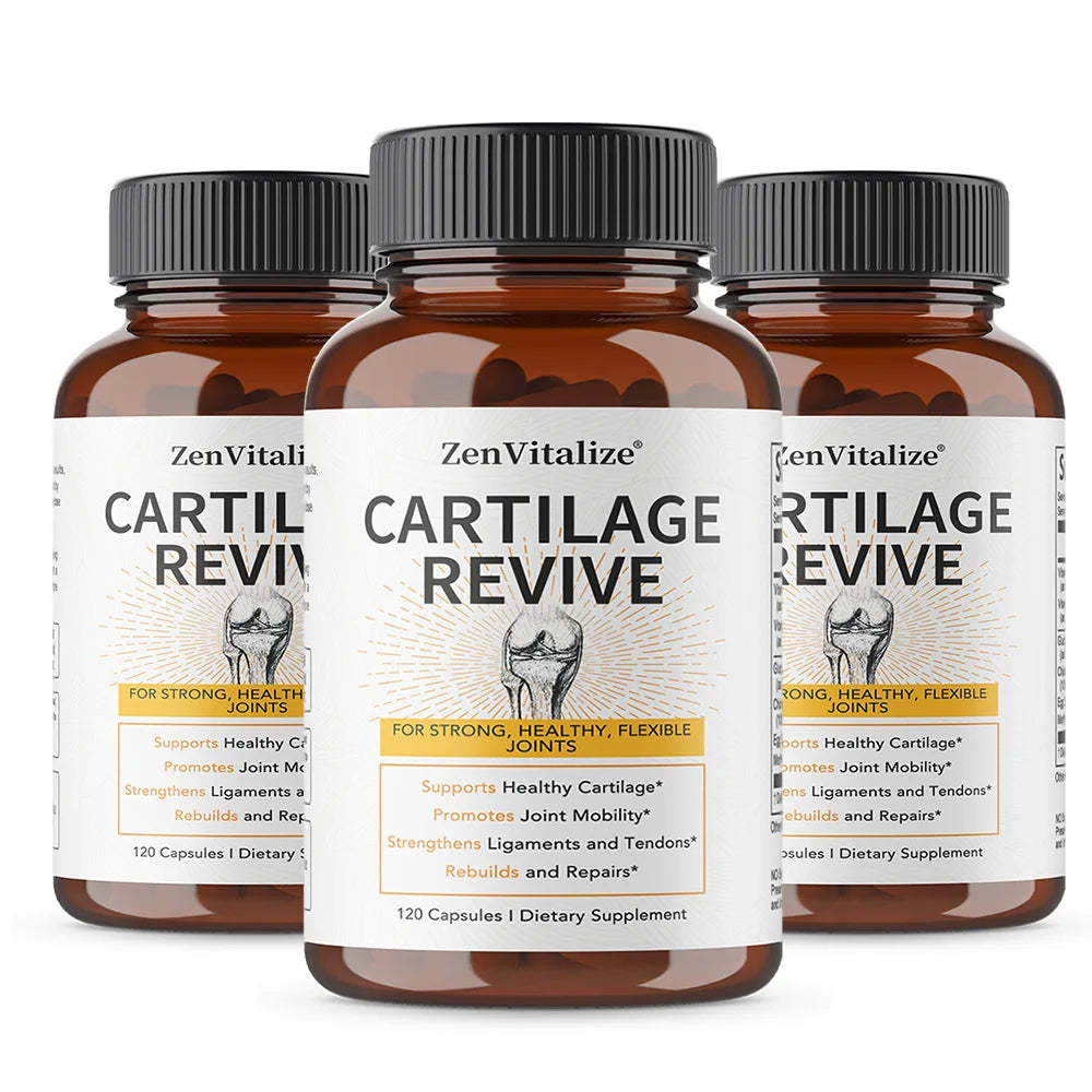 Cápsulas de Suplemento Cartilage Revive con Glucosamina, MSM, Vitamina D3, C - Apoyo para las Articulaciones, Antioxidante, Mejora la Flexibilidad