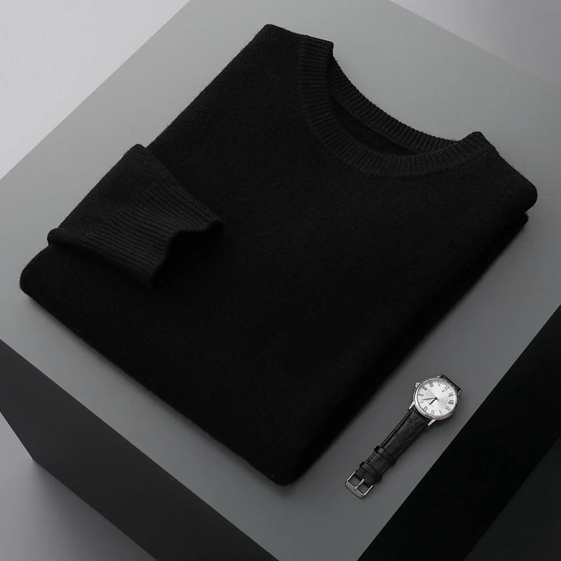 Suéter de lana para hombre Otoño e Invierno nuevo cuello redondo suelto Color sólido invierno engrosamiento camisa de fondo