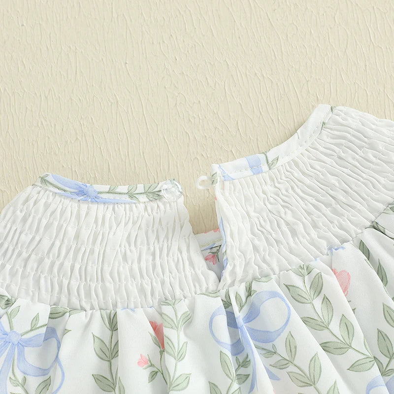 Baby Girl Floral Ruffle-Sleeve Romper with Bow
