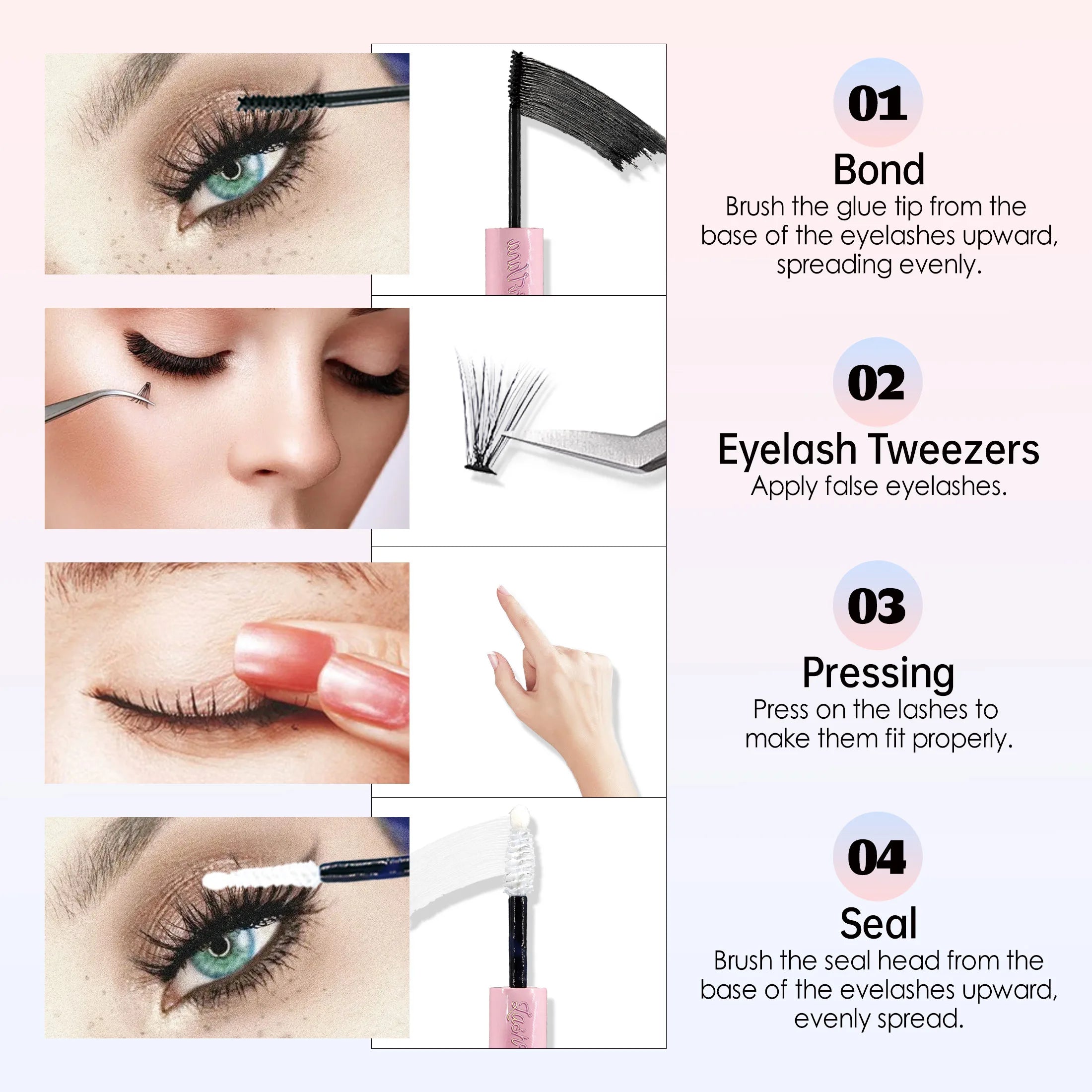 Pegamento y sello para pestañas individuales, 8ml, pegamento y sello, sujeción súper fuerte para extensión de pestañas y removedor de pegamento para pestañas, Kit de pinzas de 5ml