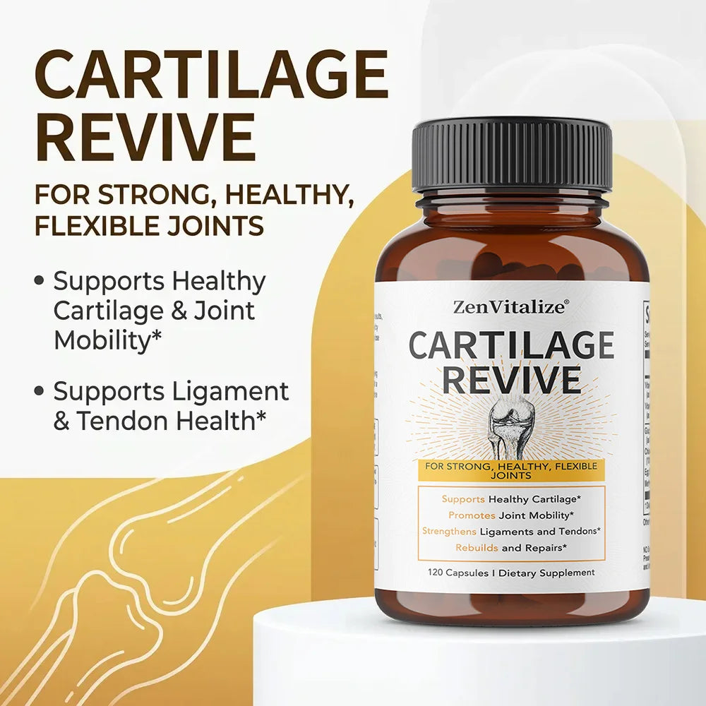 Cápsulas de Suplemento Cartilage Revive con Glucosamina, MSM, Vitamina D3, C - Apoyo para las Articulaciones, Antioxidante, Mejora la Flexibilidad
