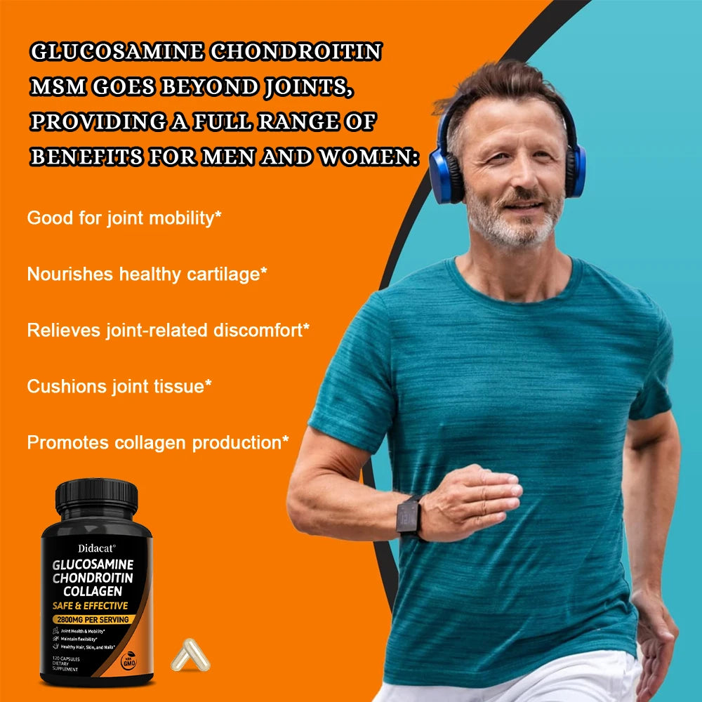 Complejo de Glucosamina y Condroitina con MSM, Suplemento Dietético para el Apoyo de las Articulaciones, Movimiento Cómodo y Formación de Colágeno