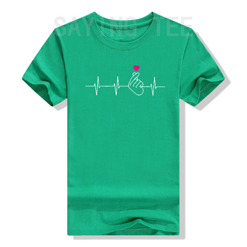 Camisa K-Pop, camiseta de regalo de música Pop coreana con corazón de mano y latido del corazón, camiseta gráfica KPop para fanáticos de la moda, camisetas de manga corta