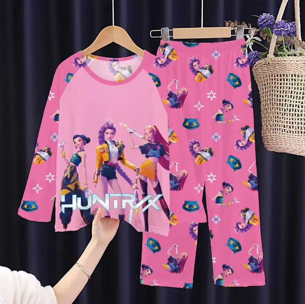 2 unid/set conjunto de pijamas para niño niña niños de 3 a 4 5 6 7 8 9 10 11 12 años de manga larga Kpop Demon Hunters Pijama ropa para niños