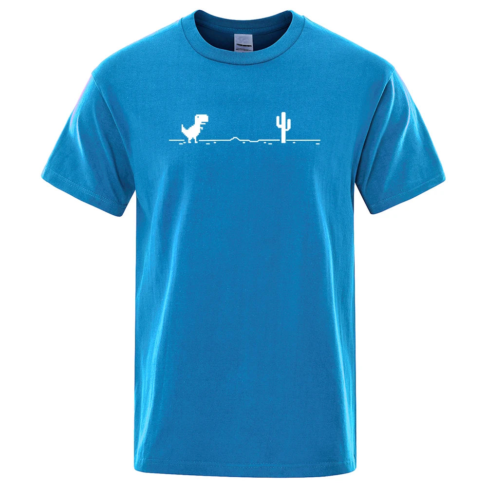 Camisetas para hombre con estampado de dinosaurio y Cactus, camisetas divertidas, Camiseta de algodón de verano para hombre, camisetas informales con cuello redondo, ropa de calle, Top básico